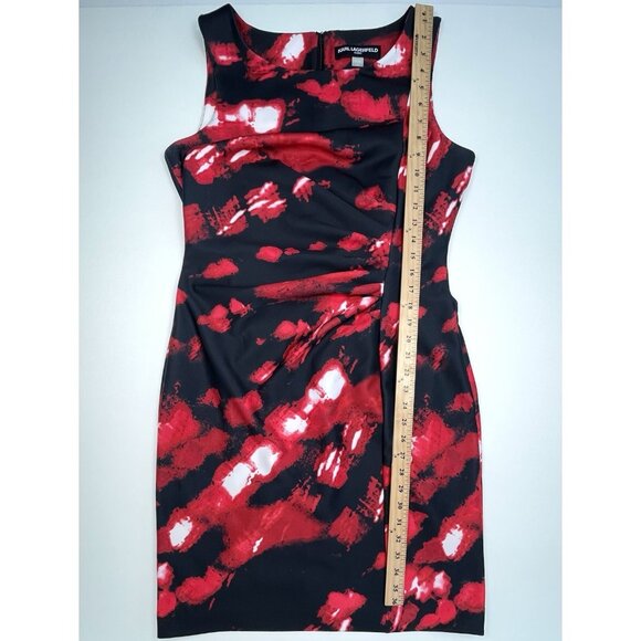 KARL LAGERFELD Womens SIZE 12 Black/Red Watercolor Knit Sleeveless DRESS EUC - Picture 6 of 8